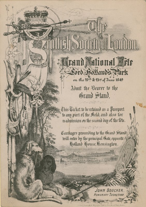 Billett til Spanish Society of London Grand National Fete i Lord Hollands Park av English School