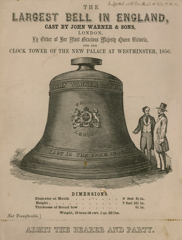 Billett for å se den store klokken (Big Ben), til klokketårnet i det nye Palace of Westminster av English School