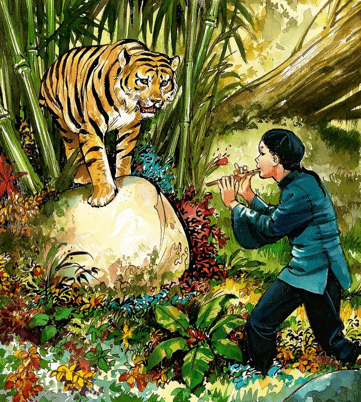 Tiger blir spilt til på fløyte av English School