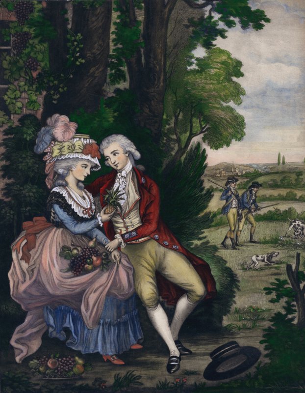 Tom Jones og Sophia Western, scene fra Henry Fieldings tegneserie The History of Tom Jones, a Foundling av English School