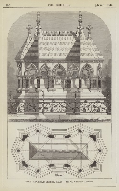 Tomb, Middleton Cheney, Oxon, Mr W Wilkinson, arkitekt (gravering) av English School