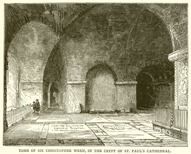 Graven til Sir Christopher Wren, i Crypt of St. Pauls Cathedral av English School