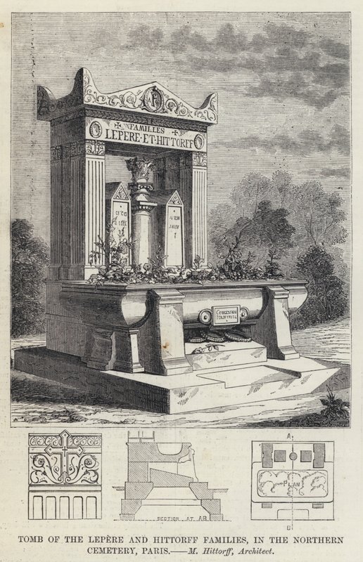 Graven til Lepere og Hittorff-familiene, på den nordlige kirkegården, Paris (gravering) av English School