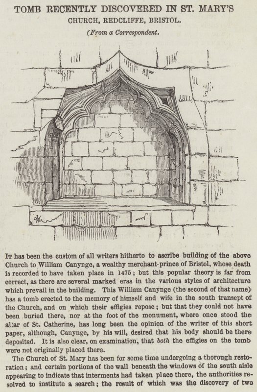 Grav nylig oppdaget i St Mary's Church, Redcliffe, Bristol (gravering) av English School