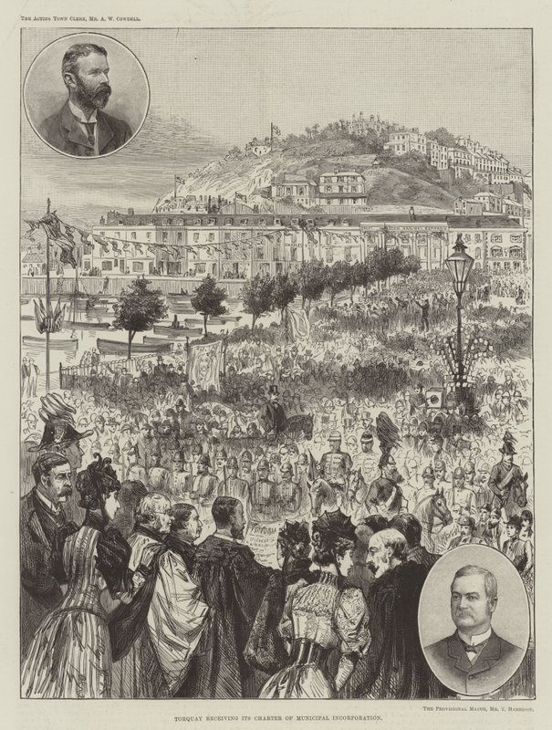Torquay mottar Charter of Municipal Incorporation (gravering) av English School