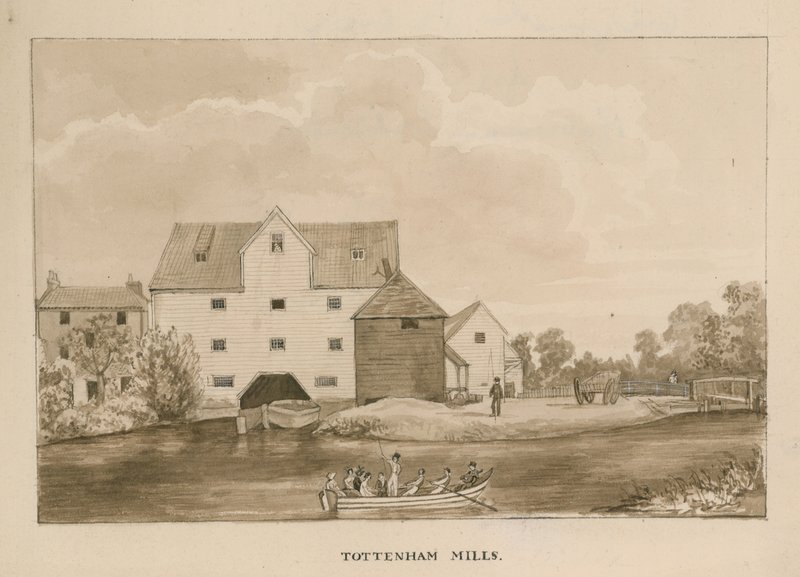 Tottenham Mills, London (wc på papir) av English School