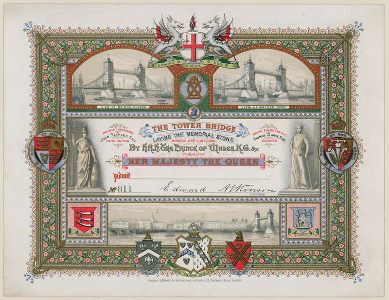 Tower Bridge, London, Invitasjon til legging av minnesteinen, 21. juni 1886 av English School