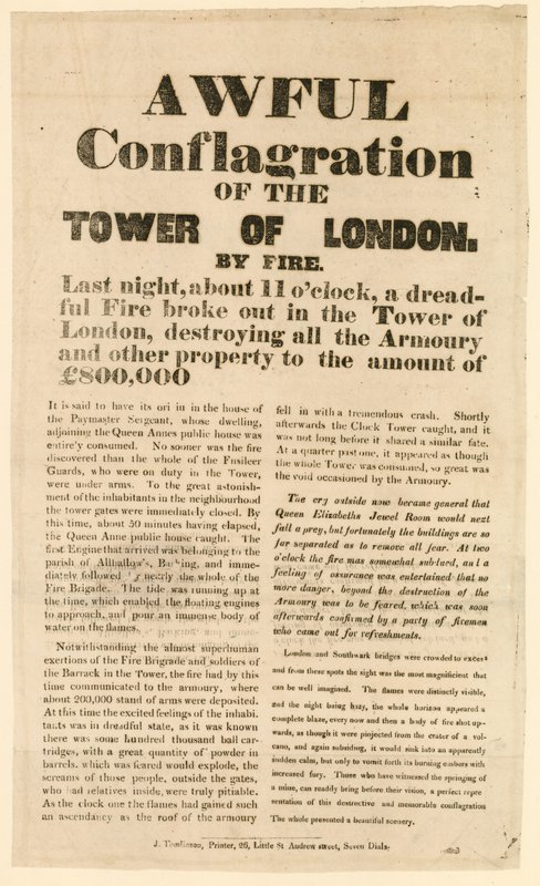 Tower of London Fire, 1841 av English School