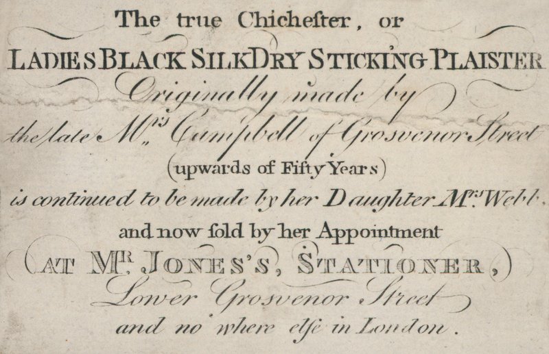 Byttekort, den ekte Chichester, eller Ladies Black Silk Dry Sticking Plaister av English School