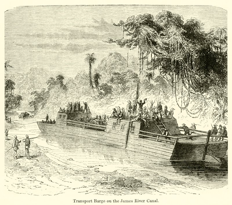 Transportlekter på James River Canal (gravering) av English School