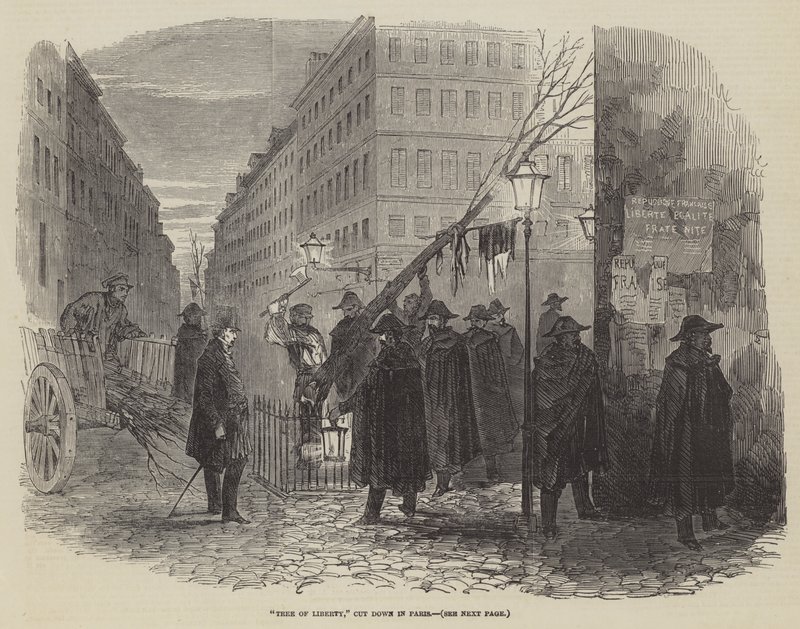 "Tree of Liberty," hogd ned i Paris (gravering) av English School