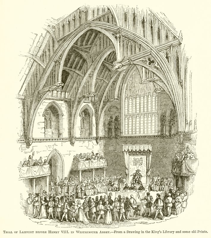 Rettssak mot Lambert før Henry VIII i Westminster Abbey av English School