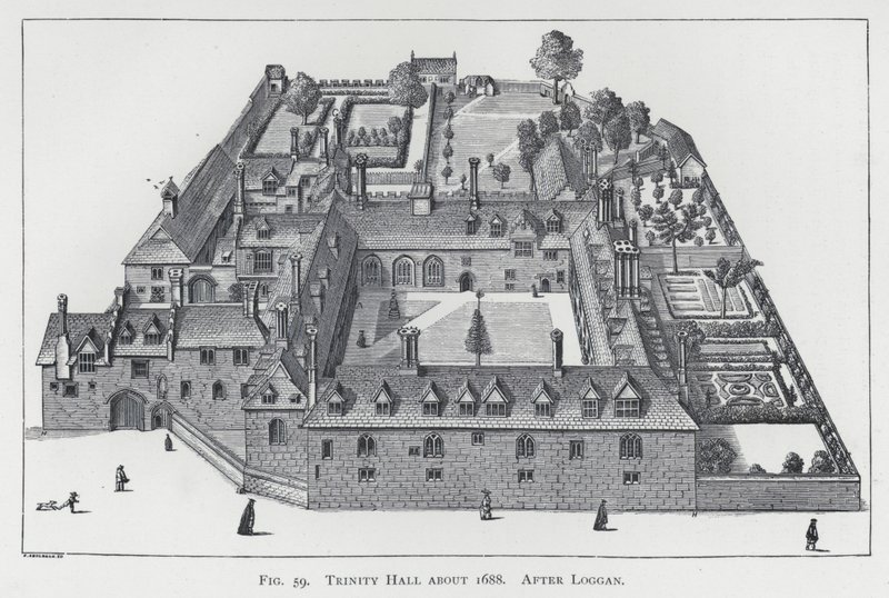 Trinity Hall ca 1688, etter Loggan (gravering) av English School