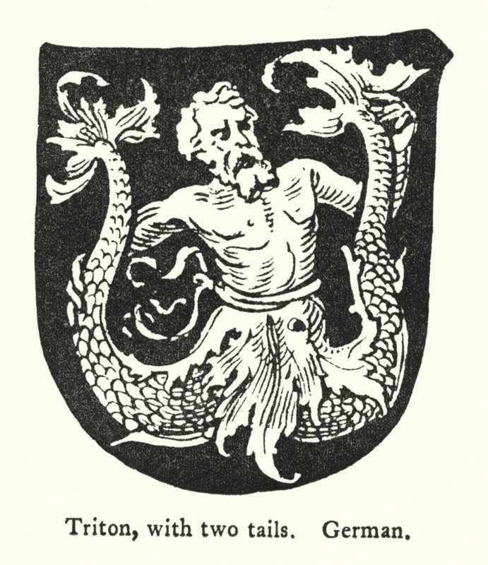 Triton, med to haler, tysk (gravering) av English School