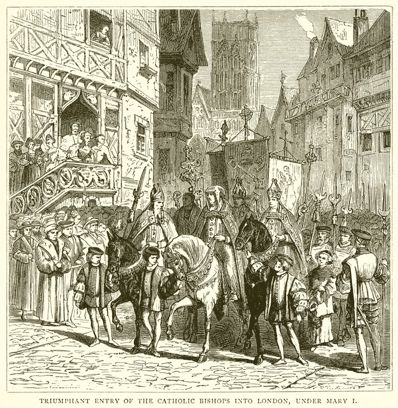 Triumferende inntreden av de katolske biskopene i London, under Mary I av English School