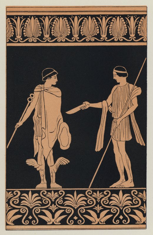 Trygaeus bestikker Hermes med en gullbeger av English School