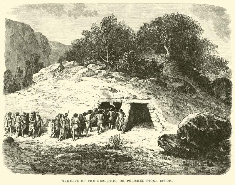 Tumulus fra yngre steinalder, eller polert steinepoke av English School
