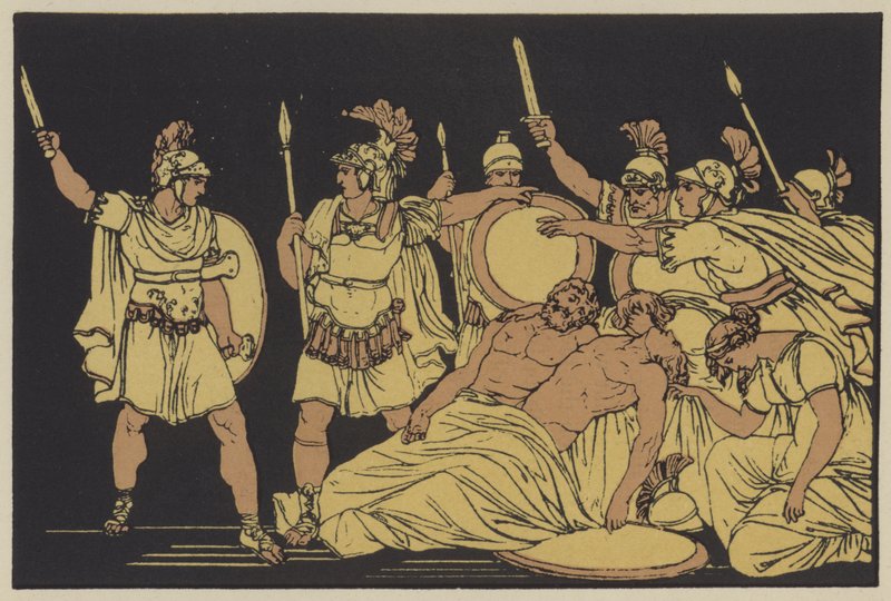 Turnus over likene til Almo og Galaesus (farge litho) av English School