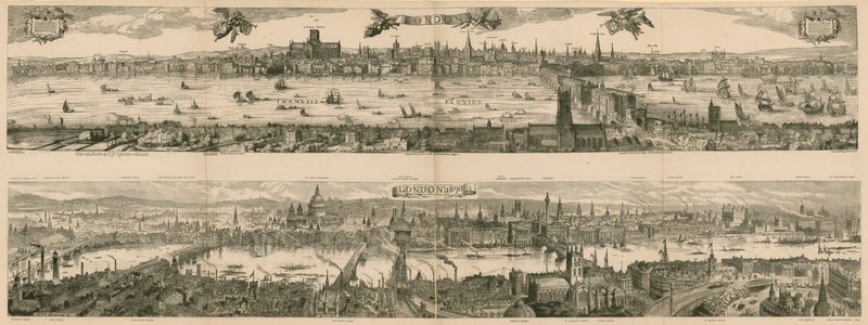 To utsikter over London: 1616 og 1890 av English School