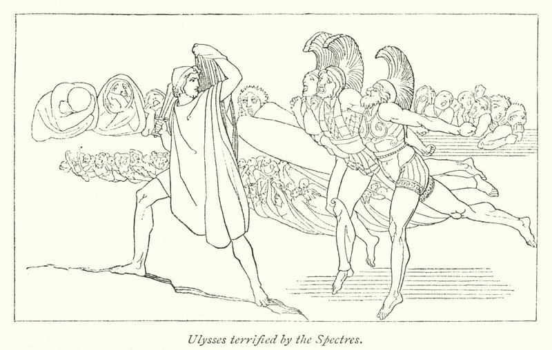 Ulysses livredd av Spectres (litho) av English School