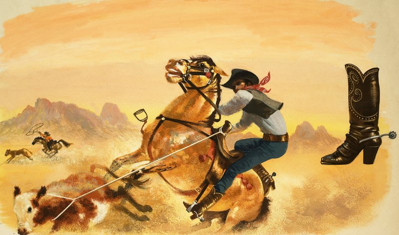 Uidentifisert cowboy roping storfe av English School