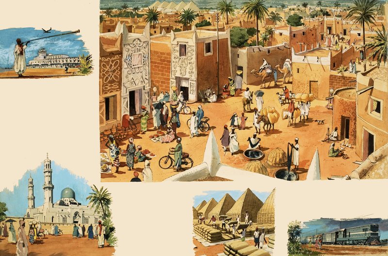 Uidentifiserte scener av Egypt, inkludert det gamle Egypt og pyramider av English School