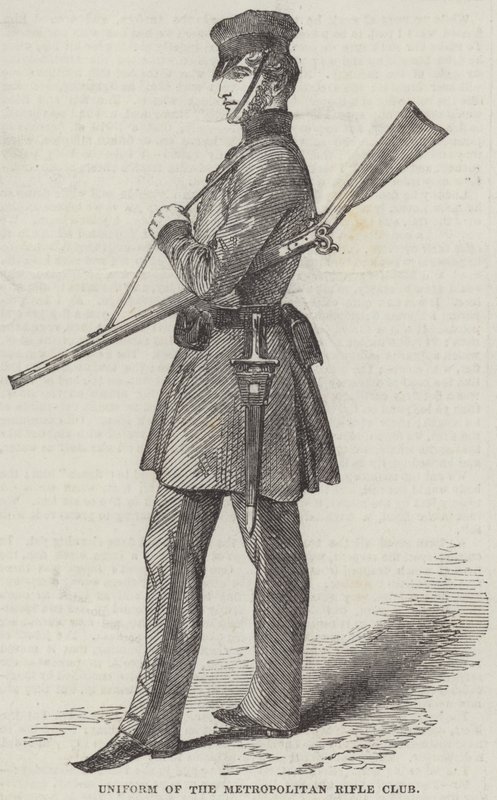 Uniform fra Metropolitan Rifle Club (gravering) av English School
