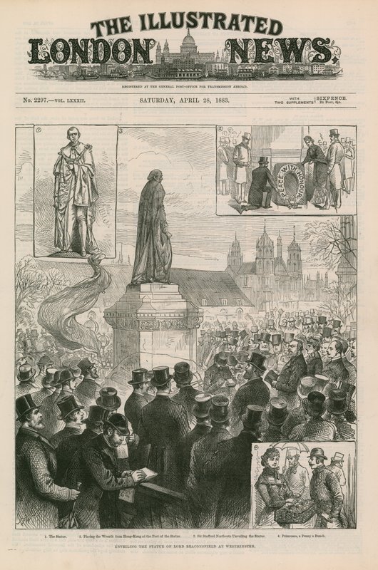 Avduking av statuen av Lord Beaconsfield i Westminster av English School