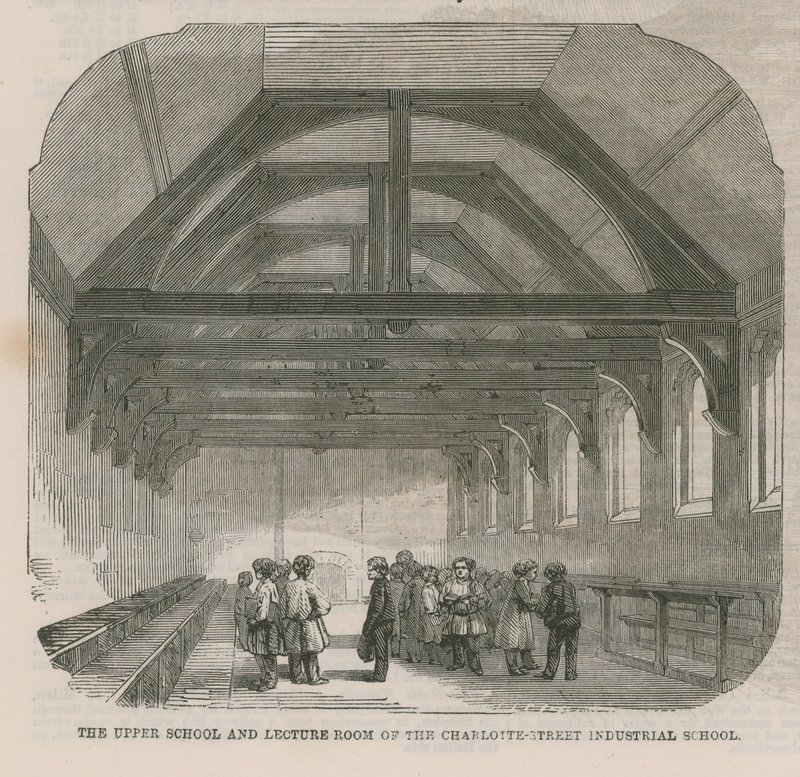 Øvre skole og forelesningsrom ved Charlotte Street Industrial School av English School