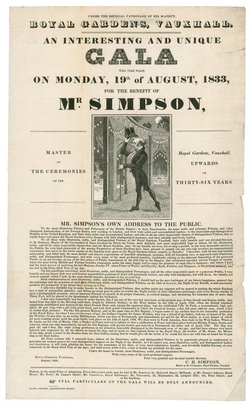 Vauxhall Gardens, Benefit for Mr Simpson, 19. august 1833 av English School
