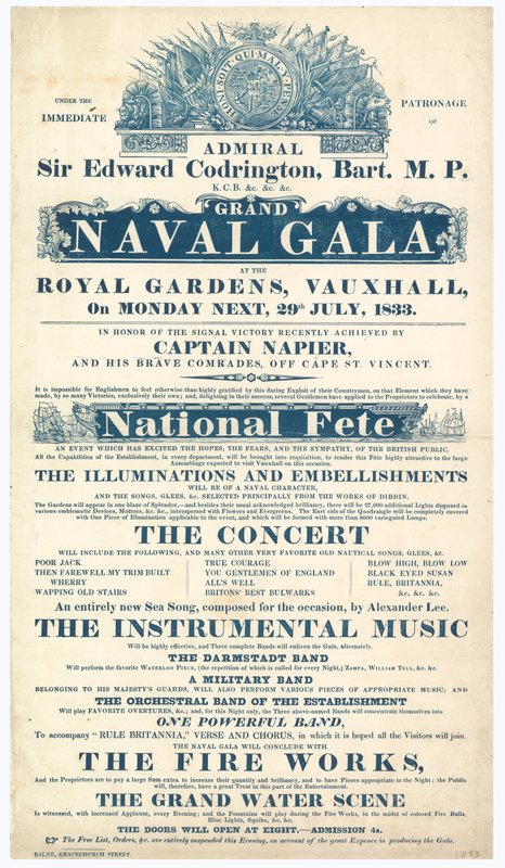 Vauxhall Gardens, Grand Naval Gala, Admiral Sir Edward Codrington av English School