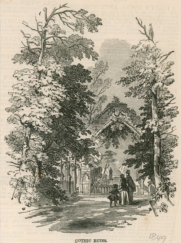 Vauxhall Gardens, London: De gotiske ruinene av English School