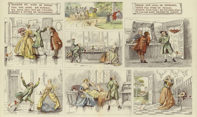 Vers om ekteskap fra The Graphic Christmas Number (fargegravering) av English School
