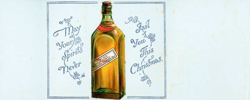 Very Old Highland Whisky flaske, julekort av English School