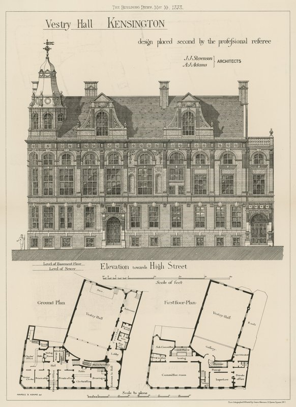 Vestry Hall, Kensington, design plassert på andreplass av den profesjonelle dommeren av English School