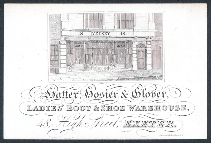 Veysey, hattemaker, strømper og glover, byttekort av English School