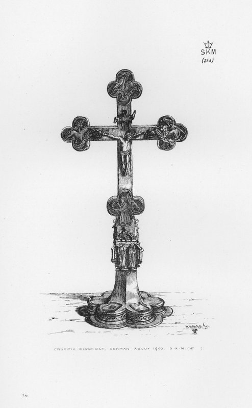 Victoria And Albert Museum: Krusifiks, sølvforgylt, tysk ca 1400 av English School