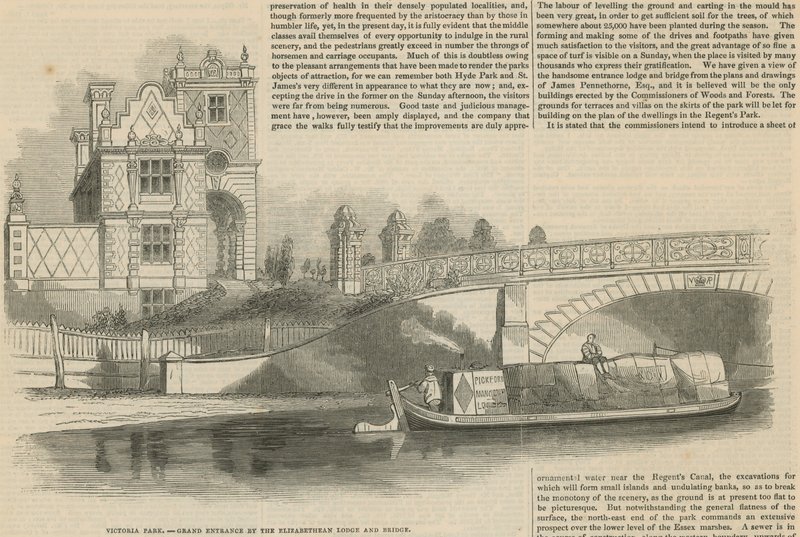 Victoria Park, Grand Entrance ved Elizabethan Lodge Bridge av English School