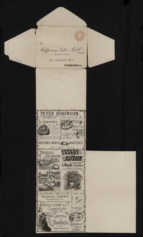Viktoriansk postpapir fra Halfpenny Letter Post Company, Leadenhall Street, London (litho) av English School