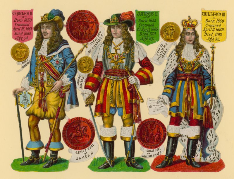 Viktoriansk skrap: Kong Charles II, King James II, King William III av English School
