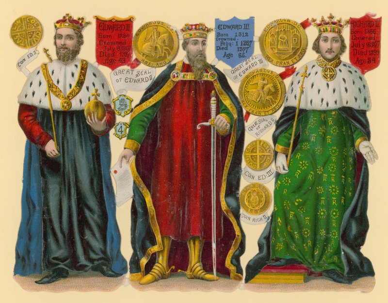Viktoriansk skrap: King Edward II, King Edward III, King Richard II av English School