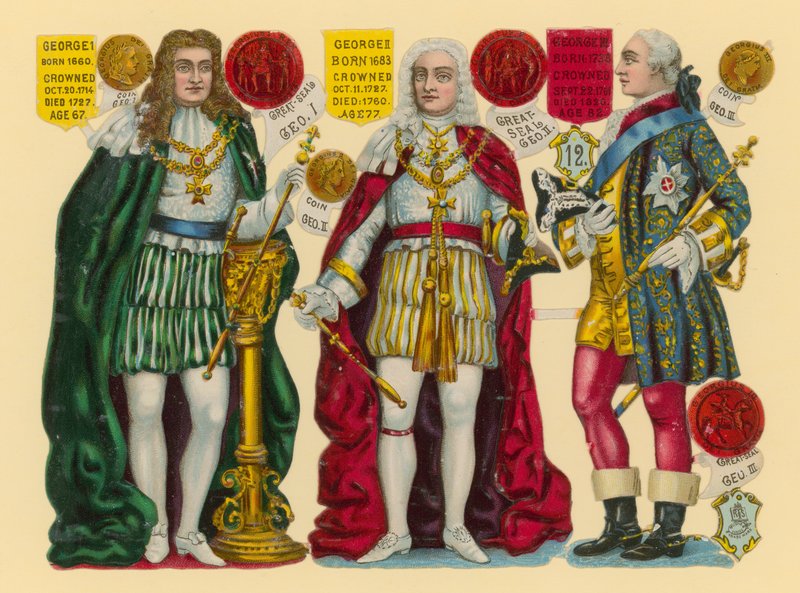 Viktoriansk skrap: King George I, King George II, King George III av English School