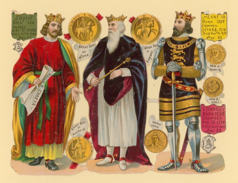 Viktoriansk skrap: King John, King Edward I, King Henry III av English School