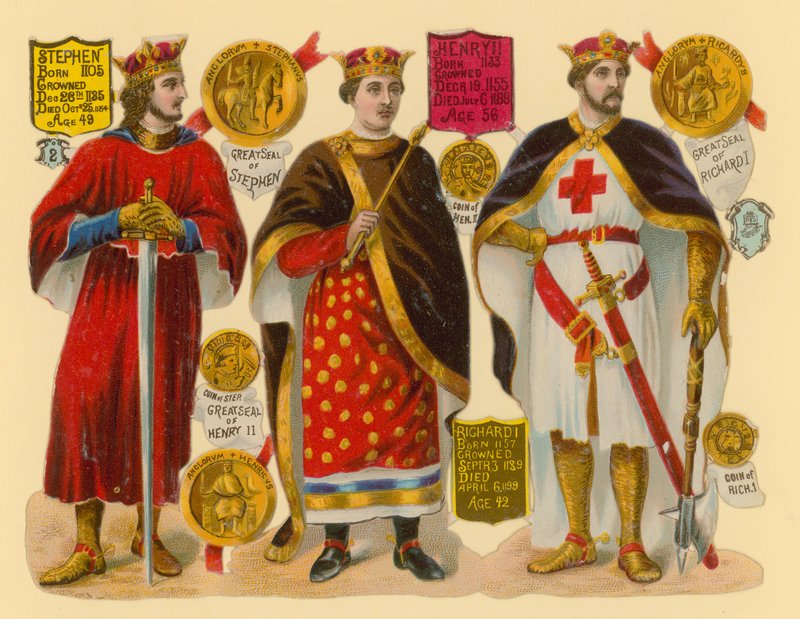 Viktoriansk skrap: King Stephen, King Henry II, King Richard I av English School