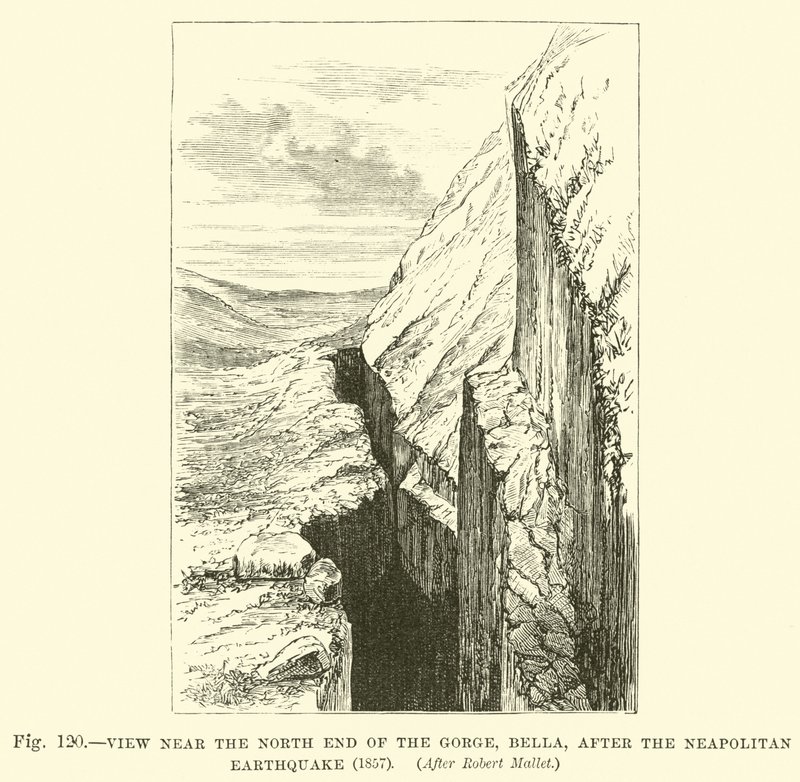 Utsikt nær nordenden av kløften, Bella, etter det napolitanske jordskjelvet, 1857 av English School