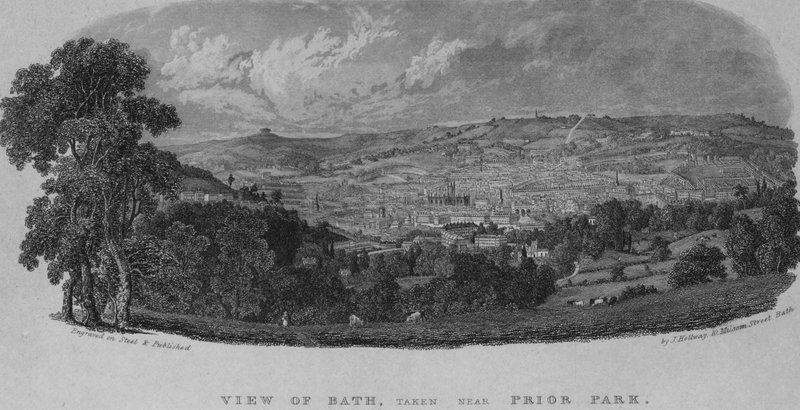 Utsikt over Bath, tatt nær Prior Park (gravering) av English School