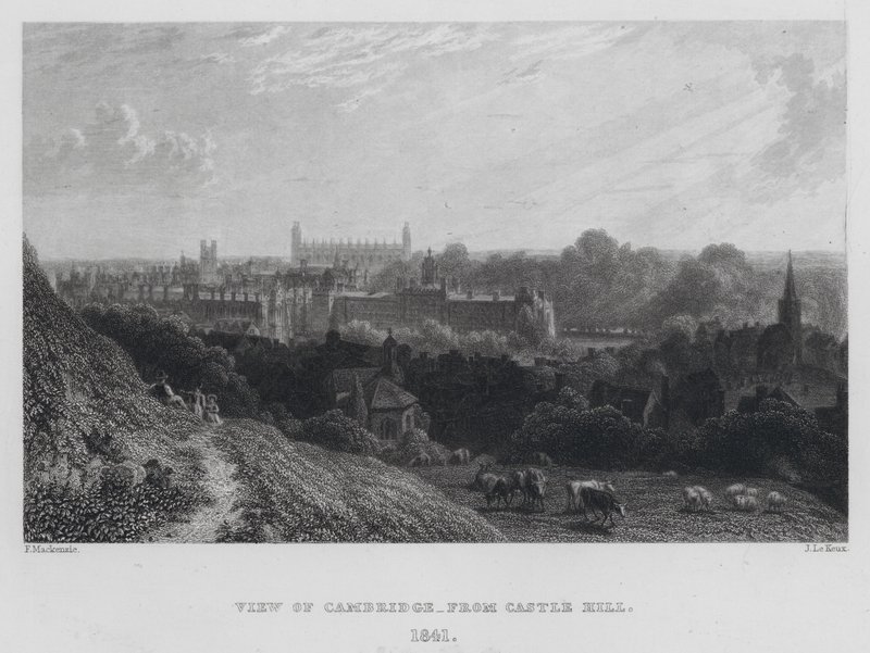 Utsikt over Cambridge, fra Castle Hill (gravering) av English School