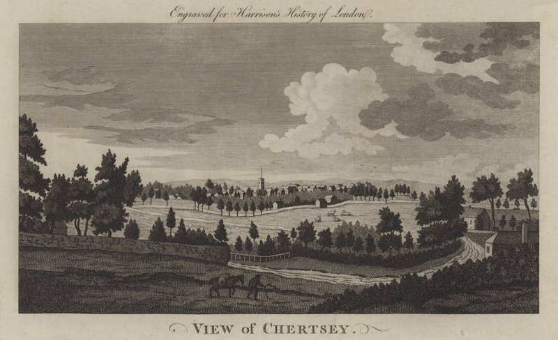 Utsikt over Chertsey, Surrey (gravering) av English School
