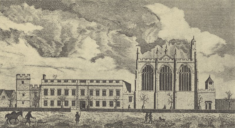 Utsikt over Eaton College i Buckinghamshire, 1779 (gravyr) av English School