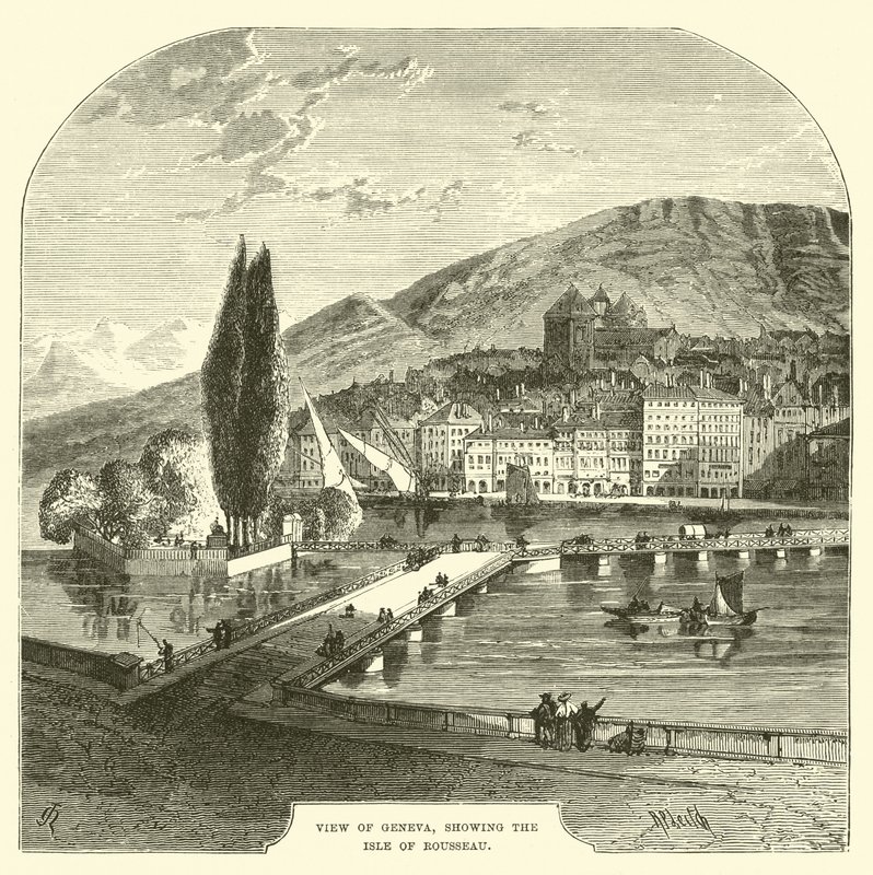 Utsikt over Genève, som viser Isle of Rousseau av English School